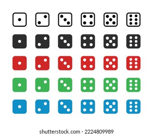 Cubos de juego para vectores de iconos de juego. Dice para un juego de casino.  Iconos aislados en un fondo blanco. Ilustración vectorial. 