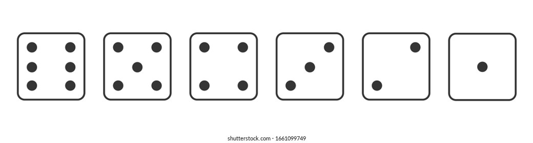 Game cubes one to six in flat style. Set of isolated icons. Board game or casino. Vector illustration.