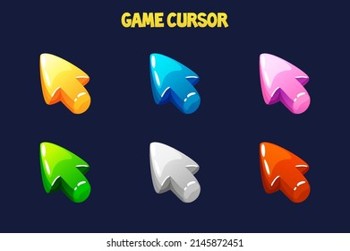 Game cursor, color arrows icons, mobile computer mouse