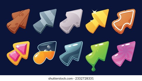 Game Cursor Icons Featuring A Vibrant And Diverse Collection Of Textures such as Wooden, Metal, Stone and Golden