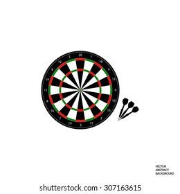 The game of darts. Dart board and darts. Competitions darts. School darts. Entertainment. Isolated. Darts on a white background. Vector illustration.