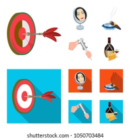 Game Darts, reflection in the mirror and other web icon in cartoon,flat style. Cigar , calipers icons in set collection.