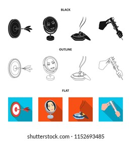 Game Darts, reflection in the mirror and other web icon in cartoon style. Cigar , calipers icons in set collection.