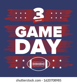 Game Day. American football playoff. Football Party in United States. Final game of regular season. Professional team championship. Ball for american football. Sport poster design. Vector illustration