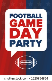 Game Day. American football playoff. Football Party in United States. Final game of regular season. Professional team championship. Ball for american football. Sport poster design. Vector illustration