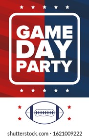 Game Day. American football playoff. Football Party in United States. Final game of regular season. Professional team championship. Ball for american football. Sport poster design. Vector illustration