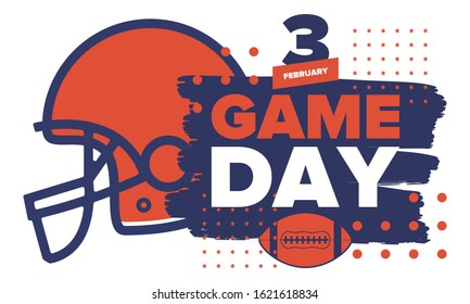 Game Day. American football playoff. Football Party in United States. Final game of regular season. Professional team championship. Ball for american football. Sport poster design. Vector illustration