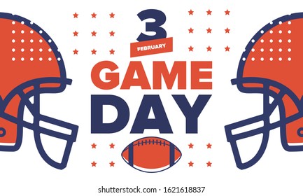 Game Day. American football playoff. Football Party in United States. Final game of regular season. Professional team championship. Ball for american football. Sport poster design. Vector illustration