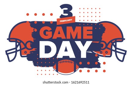 Game Day. American football playoff. Football Party in United States. Final game of regular season. Professional team championship. Ball for american football. Sport poster design. Vector illustration