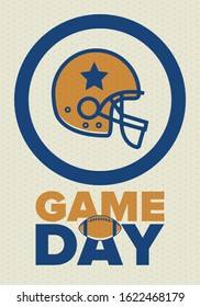 Game Day. American football playoff. Football Party in United States. Final game of regular season. Professional team championship. Ball for american football. Sport poster design. Vector illustration