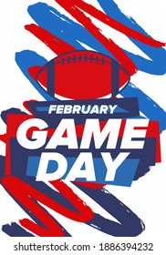 Game Day. American football playoff. Football Party in United States. Final game of regular season. Professional team championship. Ball for american football. Sport poster design. Vector illustration
