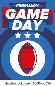 Game Day. American football playoff. Football Party in United States. Final game of regular season. Professional team championship. Ball for american football. Sport poster design. Vector illustration