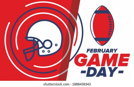 Game Day. American football playoff. Football Party in United States. Final game of regular season. Professional team championship. Ball for american football. Sport poster design. Vector illustration