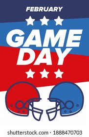 Game Day. American football playoff. Football Party in United States. Final game of regular season. Professional team championship. Ball for american football. Sport poster design. Vector illustration