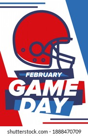 Game Day. American football playoff. Football Party in United States. Final game of regular season. Professional team championship. Ball for american football. Sport poster design. Vector illustration