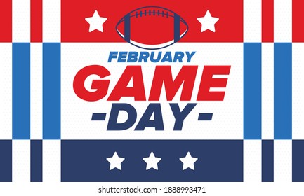 Game Day. American football playoff. Football Party in United States. Final game of regular season. Professional team championship. Ball for american football. Sport poster design. Vector illustration