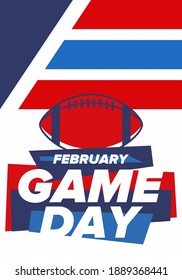 Game Day. American football playoff. Football Party in United States. Final game of regular season. Professional team championship. Ball for american football. Sport poster design. Vector illustration