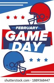 Game Day. American football playoff. Football Party in United States. Final game of regular season. Professional team championship. Ball for american football. Sport poster design. Vector illustration