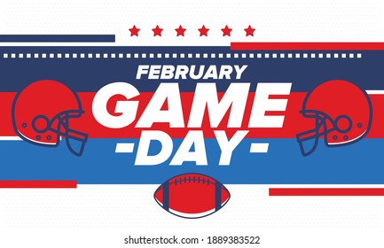 Game Day. American football playoff. Football Party in United States. Final game of regular season. Professional team championship. Ball for american football. Sport poster design. Vector illustration