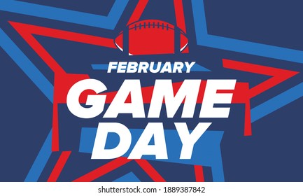 Game Day. American football playoff. Football Party in United States. Final game of regular season. Professional team championship. Ball for american football. Sport poster design. Vector illustration