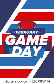 Game Day. American football playoff. Football Party in United States. Final game of regular season. Professional team championship. Ball for american football. Sport poster design. Vector illustration