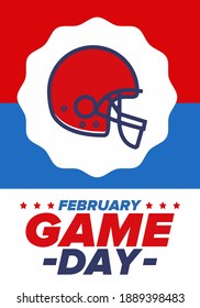 Game Day. American football playoff. Football Party in United States. Final game of regular season. Professional team championship. Ball for american football. Sport poster design. Vector illustration