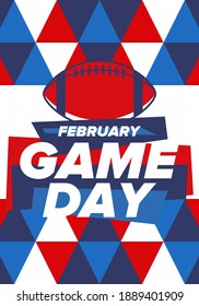 Game Day. American football playoff. Football Party in United States. Final game of regular season. Professional team championship. Ball for american football. Sport poster design. Vector illustration