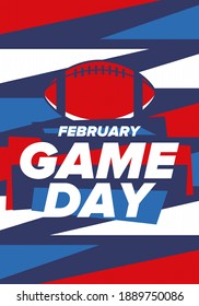 Game Day. American football playoff. Football Party in United States. Final game of regular season. Professional team championship. Ball for american football. Sport poster design. Vector illustration