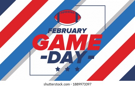 Game Day. American football playoff. Football Party in United States. Final game of regular season. Professional team championship. Ball for american football. Sport poster design. Vector illustration