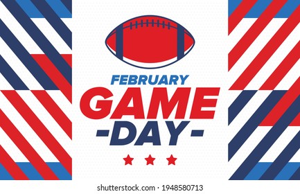 Game Day. American football playoff. Football Party in United States. Final game of regular season. Professional team championship. Ball for american football. Sport poster design. Vector illustration