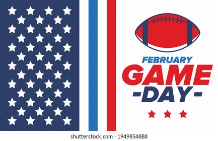 Game Day. American football playoff. Football Party in United States. Final game of regular season. Professional team championship. Ball for american football. Sport poster design. Vector illustration