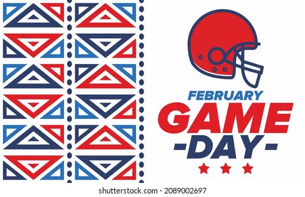 Game Day. American football playoff. Football Party in United States. Final game of regular season. Professional team championship. Ball for american football. Sport poster design. Vector illustration