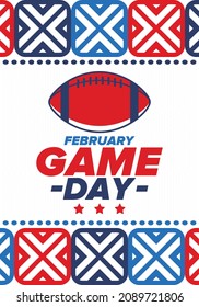 Game Day. American football playoff. Football Party in United States. Final game of regular season. Professional team championship. Ball for american football. Sport poster design. Vector illustration