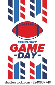 Game Day. American football playoff. Football Party in United States. Final game of regular season. Professional team championship. Ball for american football. Sport poster design. Vector illustration