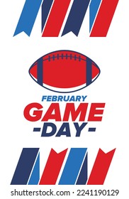 Game Day. American football playoff. Football Party in United States. Final game of regular season. Professional team championship. Ball for american football. Sport poster design. Vector illustration