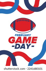 Game Day. American football playoff. Football Party in United States. Final game of regular season. Professional team championship. Ball for american football. Sport poster design. Vector illustration