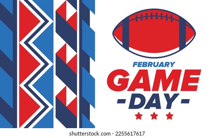 Game Day. American football playoff. Football Party in United States. Final game of regular season. Professional team championship. Ball for american football. Sport poster design. Vector illustration