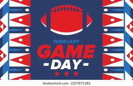 Game Day. American football playoff. Football Party in United States. Final game of regular season. Professional team championship. Ball for american football. Sport poster design. Vector illustration