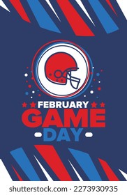 Game Day. American football playoff. Football Party in United States. Final game of regular season. Professional team championship. Ball for american football. Sport poster design. Vector illustration