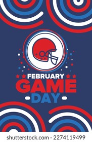 Game Day. American football playoff. Football Party in United States. Final game of regular season. Professional team championship. Ball for american football. Sport poster design. Vector illustration