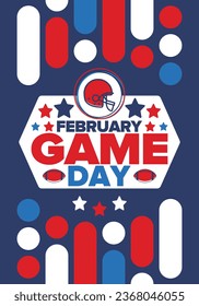 Game Day. American football playoff. Football Party in United States. Final game of regular season. Professional team championship. Ball for american football. Sport poster design. Vector illustration