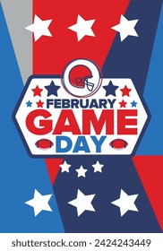 Game Day. American football playoff. Football Party in United States. Final game of regular season. Professional team championship. Ball for american football. Sport poster design. Vector illustration