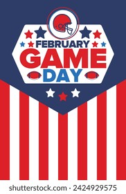 Game Day. American football playoff. Football Party in United States. Final game of regular season. Professional team championship. Ball for american football. Sport poster design. Vector illustration
