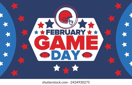 Game Day. American football playoff. Football Party in United States. Final game of regular season. Professional team championship. Ball for american football. Sport poster design. Vector illustration