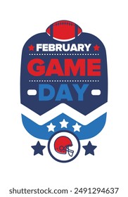 Game Day. American football playoff. Football Party in United States. Final game of regular season. Professional team championship. Ball for american football. Sport poster design. Vector illustration