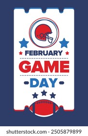 Game Day. American football playoff. Football Party in United States. Final game of regular season. Professional team championship. Ball for american football. Sport poster design. Vector illustration