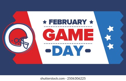 Game Day. American football playoff. Football Party in United States. Final game of regular season. Professional team championship. Ball for american football. Sport poster design. Vector illustration