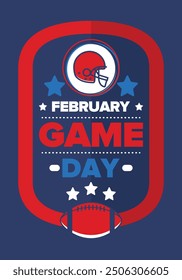 Game Day. American football playoff. Football Party in United States. Final game of regular season. Professional team championship. Ball for american football. Sport poster design. Vector illustration