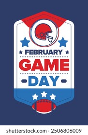 Game Day. American football playoff. Football Party in United States. Final game of regular season. Professional team championship. Ball for american football. Sport poster design. Vector illustration