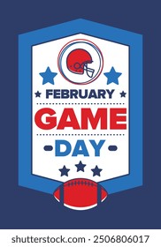 Game Day. American football playoff. Football Party in United States. Final game of regular season. Professional team championship. Ball for american football. Sport poster design. Vector illustration
